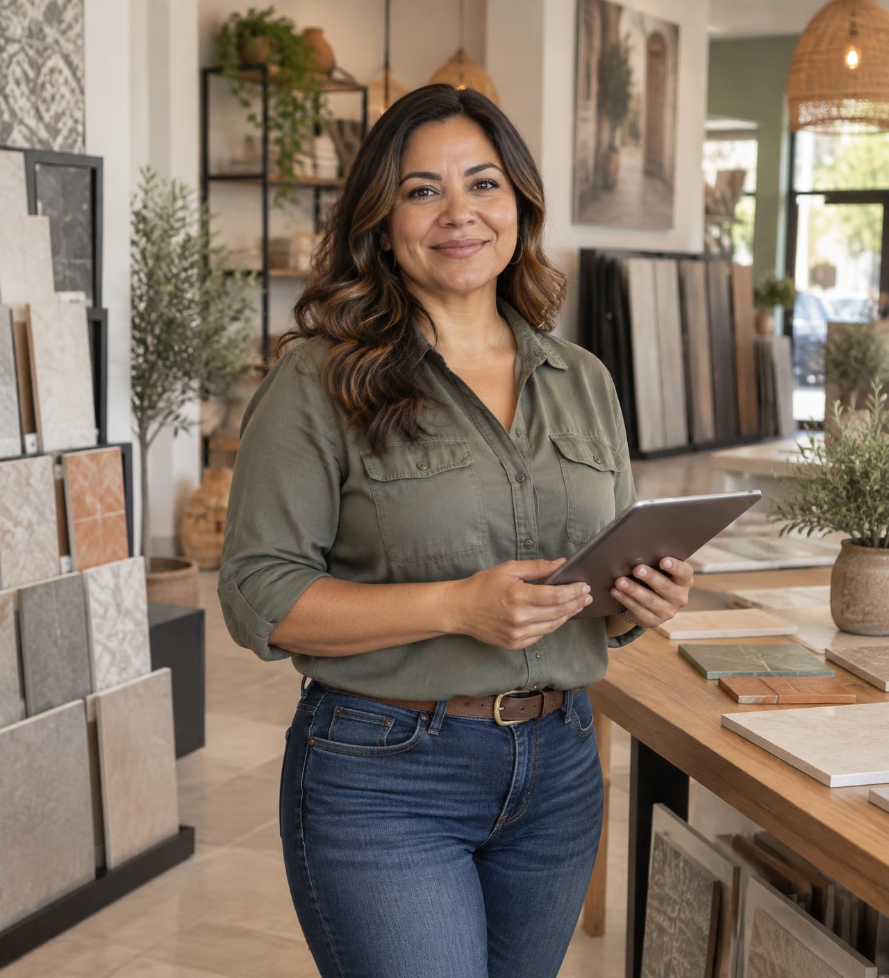 Small-business owner reviewing her numbers
